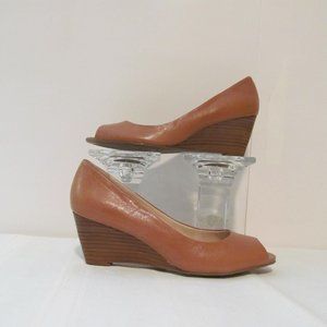 Franco Sarto Peep Toe Wedge Sandal Tan "Voyage" 7M